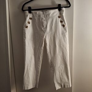 Fit Sight Women's White Cropped Pants with Button Accents